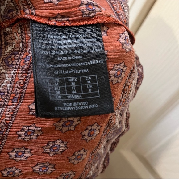 GUESS SIZE MEDIUM 100% SILK ORANGE FLORAL TASSEL COLD SHOULDER DRESS 3/4 SLEEVE - Picture 11 of 12